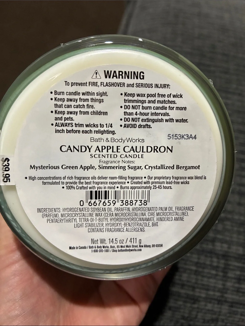 NEW Bath & Body Works Candy Apple Cauldron Scented Candle - 3 Wick Candle